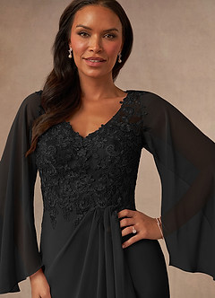 Azazie Perry vestidos de madre de la novia Vestido de Negro de Gasa de Sirena con Encaje cuello pico image6