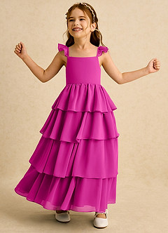 Azazie Boba vestidos de niña de las flores Vestido de Fucsia de Gasa de Corte En A con Escote Cuadrado image3