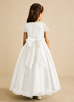 Azazie Bumblebee Flower Girl Dresses Ivory A-Line Lace Tulle Dress image3