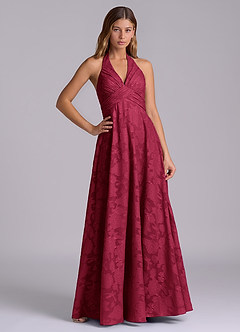 Azazie Tessie Brudtärnklänningar Klä av A-Linje i Blommig Utbrändhet Plisserad Bourgogne image1