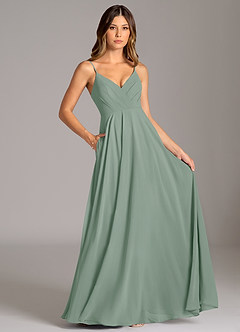 Azazie Amani Abiti da Damigella Abito A-Line in Chiffon Plissettato Salvia Argentata image6