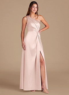 Azazie Brooke Brautjungfernkleider A-Linie One-Shoulder Metallischer Satin Kleid Zartrosa image3