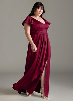 Azazie Omari Bridesmaid Dresses Burgundy A-Line Stretch Satin Dress image10