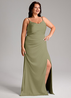 Azazie Deandra Bridesmaid Dresses Pistachio Mermaid Pleated Stretch Satin Dress image10