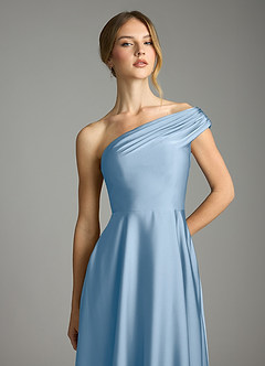 Azazie Melanie Bridesmaid Dresses Powder Blue A-Line Off the Shoulder Stretch Satin Dress image6