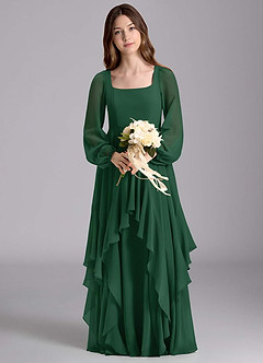 Azazie Clara Junior Robe Trapèze en Mousseline de soie Blouson Vert Foncé image7