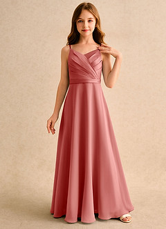 Azazie Umina Girls Formal Flower Girl Dresses Antique Rose A-Line Pleated Matte Satin Dress image1