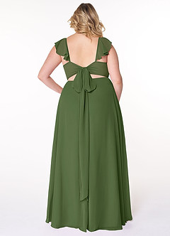 Azazie Everett Bridesmaid Dresses Olive A-Line V-neck Ruched Chiffon Dress image7
