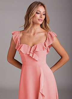Azazie Lyra Bridesmaid Dresses Coral A-Line Chiffon Convertible Dress image10
