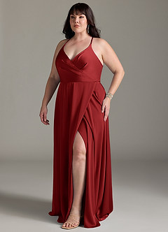 Azazie Davis Bridesmaid Dresses Pomegranate A-Line Pleated Stretch Satin Dress image10