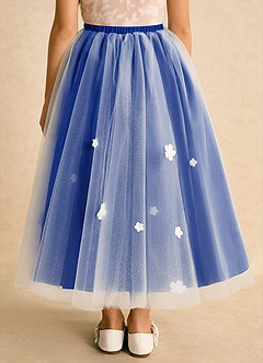 Azazie Teacup Flower Girl Dresses Ivory Royal Blue Ball-Gown Lace Tulle Dress image13