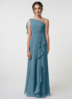 Azazie Aidy Junior A-Linie Schleifen Chiffon Kleid Bermudablau image1