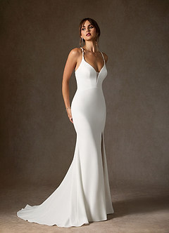 Azazie Iden Wedding Dresses Diamond White Mermaid V-Neck Stretch Crepe Dress image9