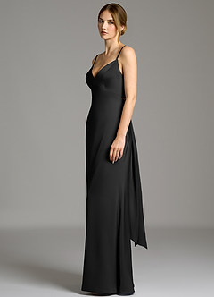 Azazie Adriane 신부 들러리 드레스 쉬스 절하다 스트레치 새틴 바닥 길이 드레스 image4