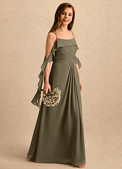 Azazie Ameena Girls Formal Flower Girl Dresses Willow Green A-Line Ruched Chiffon Dress image3
