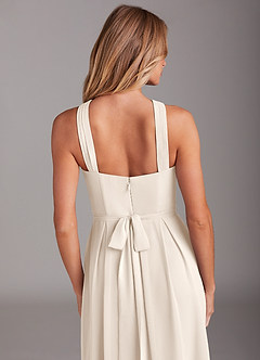 Azazie Dixie Bridesmaid Dresses White Alabaster A-Line Halter Pleated Chiffon Dress image6
