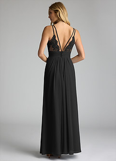 Azazie Maren Allure Bridesmaid Dresses Black A-Line V-Neck Lace Chiffon Dress image5