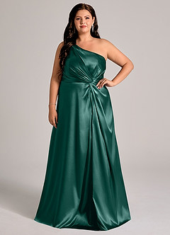 Azazie Brooke Bridesmaid Dresses Pine A-Line One Shoulder Metallic Satin Dress image8