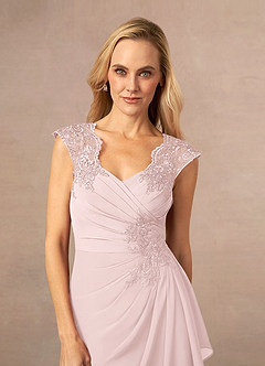 Azazie Gladys Mother of the Bride Dresses Blushing Pink A-Line Queen Anne Lace Chiffon Dress image5