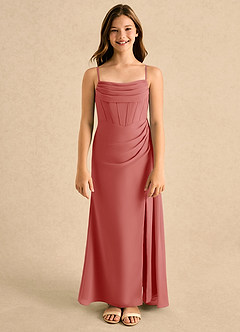 Azazie Moxie Girls Formal Blumenmädchenkleider A-Linie Spitze Chiffon Kleid Antike Rose image3