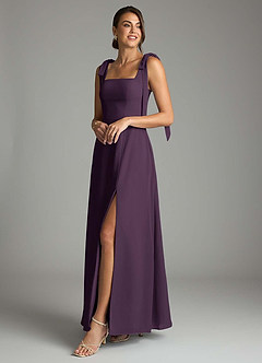 Azazie Debra Bridesmaid Dresses Plum A-Line with Pockets Chiffon Convertible Dress image8