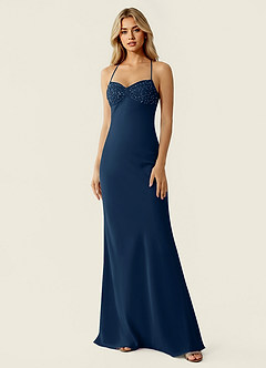 Valerianaire Navy Beading Satin Prom Dress image4