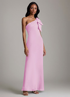 Azazie Yuanna Bridesmaid Dresses Candy Pink Mermaid One Shoulder Chiffon Dress image4