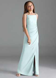 Azazie Leonis Junior Robe Trapèze en Satin extensible Plissée Verre De Mer image3
