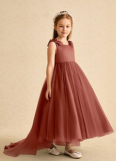 Azazie Lorita Robe Demoiselle D'honneur Fillette Robe Trapèze en Tulle Perlé Auburn image4