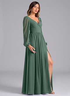 Azazie Zeya Brautjungfernkleider A-Linie Langarm Chiffon Kleid Seemoos image3