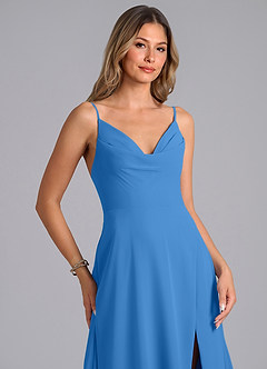 Azazie Sarella Bridesmaid Dresses Blue Jay A-Line with Pockets Chiffon Dress image5