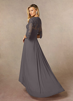 Azazie Anne Abiti per la Madre della Sposa Abito Tubino in Pizzo con Scollo a Cuore e Paillettes Grigio Acciaio image8