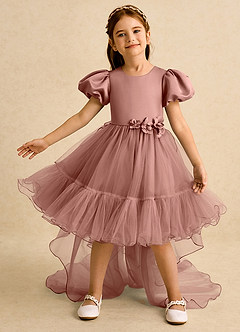 Azazie Cocoa Abiti da Ragazza di Fiori Abito Principessa in Tulle Plissettato Cedro Rosa image2