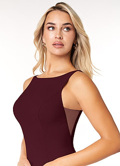 Azazie Rogue Bridesmaid Dresses Cabernet Mermaid Scoop Side Slit Stretch Crepe Dress image6