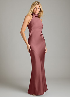 Azazie Velli Bridesmaid Dresses Amethyst Mermaid High Neck Stretch Satin Dress image4