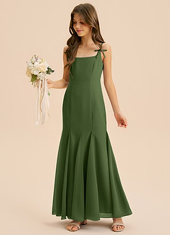 Azazie Evey Junior Syrena Pofałdowany Szyfon Długość podłogi Młodsza druhna Sukienka image1