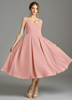 Azazie Amalie Robes de demoiselle d'honneur Robe Trapèze en Mousseline de soie Plissée Rosette image5