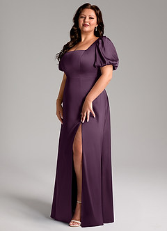 Azazie Fyona Bridesmaid Dresses Plum A-Line Pleated Stretch Satin Dress image3