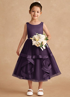 Azazie Posy Flower Girl Dresses Plum A-Line Beaded Tulle Dress image4