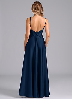 Azazie Elita Bridesmaid Dresses Dark Navy A-Line Pleated Stretch Satin Dress image5