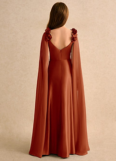 Azazie Rosita Girls Formal Jurken voor bloemenmeisjes A-Lijn Jurk van Mat Satijn Geplooid Paprika image2