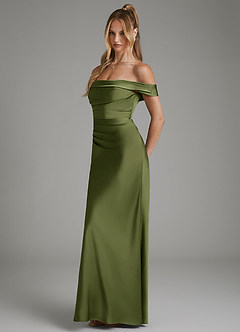 Azazie Hayden Robes de demoiselle d'honneur Robe Sirène en Satin extensible Corset Olive image4