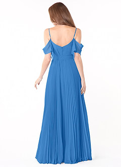 Azazie Lyney Robes de demoiselle d'honneur Robe Trapèze en Mousseline de soie Épaule décolletée Geai Bleu image2