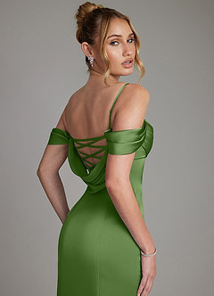Azazie Nira Bridesmaid Dresses Basil Mermaid Corset Stretch Satin Dress image2