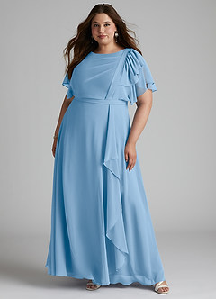 Azazie Aaliyah Bescheiden Bruidsmeisjekleding A-Lijn Bocht Gevouwen Chiffon Vloerlengte Jurk image6