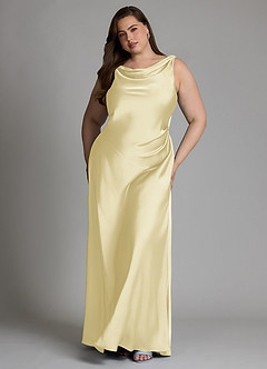 Azazie Nerine Bridesmaid Dresses Lemon Sorbet A-Line Pleated Stretch Satin Dress image7