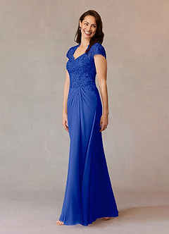 Azazie Junie Mother of the Bride Dresses Royal Blue A-Line Lace Chiffon Dress image3
