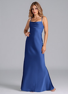 Azazie Seema Bridesmaid Dresses Royal Blue Mermaid Corset Stretch Satin Dress image4