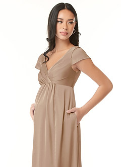 Azazie Allessia Maternity Bridesmaid Dresses A-Line Pleated Stretch Satin Floor-Length Dress image6