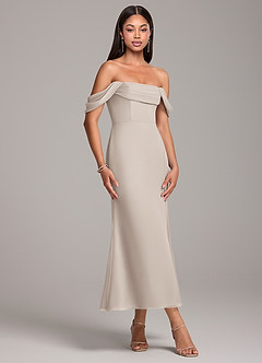 Azazie Saige Bridesmaid Dresses Frost Sheath Off the Shoulder Chiffon Convertible Dress image4